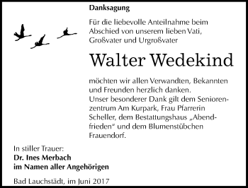 Traueranzeige von Walter Wedekind von Mitteldeutsche Zeitung Merseburg/Querfurt