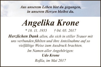 Traueranzeige von Angelika Krone von Super Sonntag SGH Mansf. Land