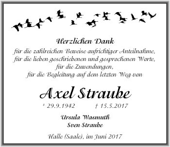 Traueranzeige von Axel Straube von Mitteldeutsche Zeitung Halle/Saalkreis