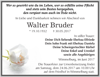 Traueranzeige von Walter Bruder von Wochenspiegel Mansfelder Land
