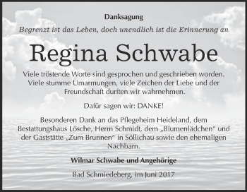 Traueranzeige von Regina Schwabe von WVG - Wochenspiegel Wittenberg