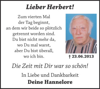 Traueranzeige von Herbert Gruhn von Super Sonntag Bernburg
