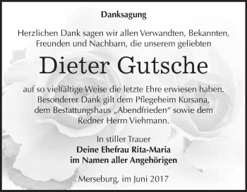 Traueranzeige von Dieter Gutsche von WVG - Wochenspiegel Merseburg