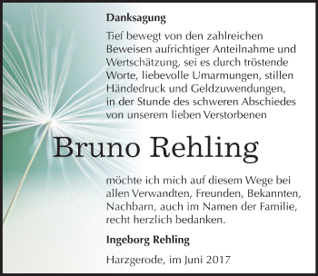 Traueranzeige von Bruno Rehling von Mitteldeutsche Zeitung