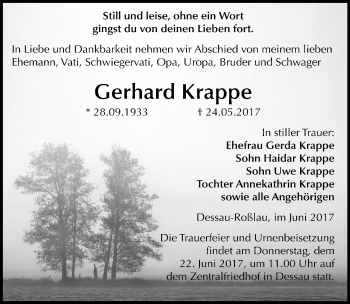 Traueranzeige von Gerhard Krappe von Mitteldeutsche Zeitung Dessau-Roßlau