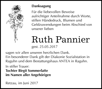 Traueranzeige von Ruth Pannier von Mitteldeutsche Zeitung Bitterfeld