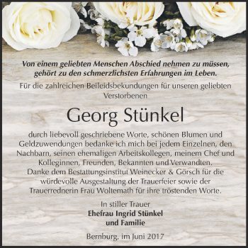 Traueranzeige von Georg Stünkel von Super Sonntag Bernburg