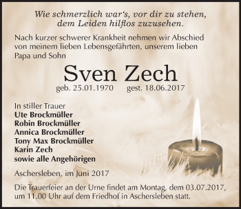 Traueranzeige von Sven Zech von Mitteldeutsche Zeitung Aschersleben