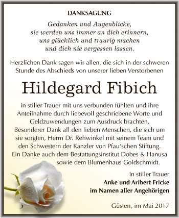 Traueranzeige von Hildegard Fibich von Super Sonntag Bernburg