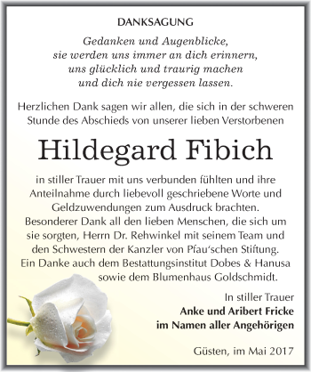 Traueranzeige von Hildegard Fibich von Mitteldeutsche Zeitung Bernburg