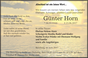 Traueranzeige von Günter Horn von Super Sonntag Bernburg