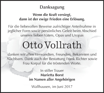 Traueranzeige von Otto Vollrath von Super Sonntag SGH Mansf. Land