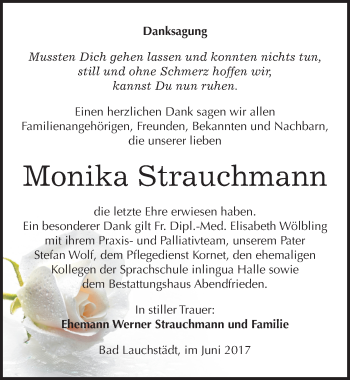 Traueranzeige von Monika Strauchmann von Mitteldeutsche Zeitung Merseburg/Querfurt