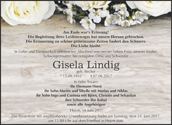 Traueranzeige von Gisela Lindig von Super Sonntag Aschersleben