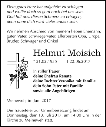 Traueranzeige von Helmut Moisich von Mitteldeutsche Zeitung Zeitz