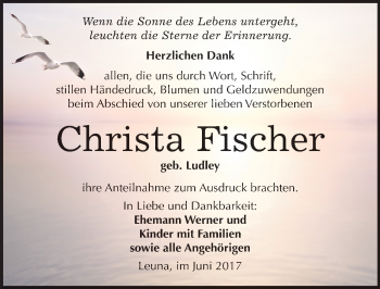 Traueranzeige von Christa Fischer von Mitteldeutsche Zeitung Merseburg/Querfurt