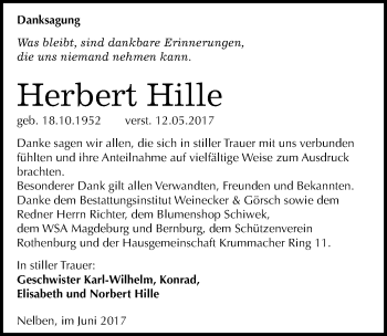 Traueranzeige von Herbert Hille von Mitteldeutsche Zeitung Bernburg