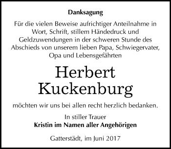 Traueranzeige von Herbert Kuckenburg von Mitteldeutsche Zeitung Merseburg/Querfurt