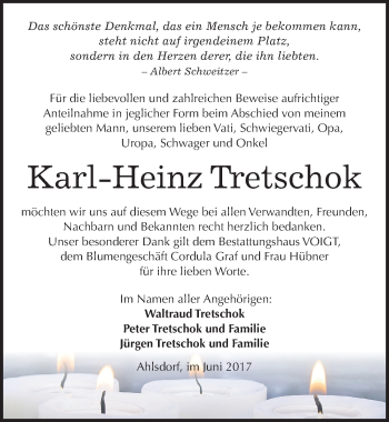 Traueranzeige von Karl-Heinz Tretschok von Mitteldeutsche Zeitung Mansfelder Land
