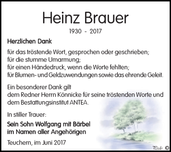 Traueranzeige von Heinz Brauer von WVG - Wochenspiegel NMB / WSF / ZTZ