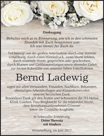 Traueranzeige von Bernd Ladewig von Mitteldeutsche Zeitung Mansfelder Land