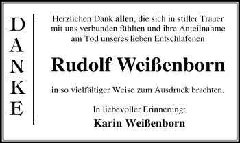 Traueranzeige von Rudolf Weißenborn von Mitteldeutsche Zeitung Dessau-Roßlau