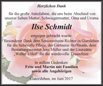 Traueranzeige von Ilse Schmidt von Super Sonntag Aschersleben