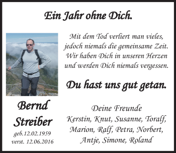 Traueranzeige von Bernd Streiber von Mitteldeutsche Zeitung Dessau-Roßlau