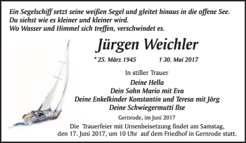 Traueranzeige von Jürgen Weichler von WVG - Wochenspiegel Quedlinburg