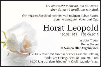 Traueranzeige von Horst Leopold von WVG - Wochenspiegel Wittenberg