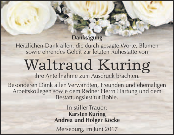 Traueranzeige von Waltraud Kuring von Super Sonntag Merseburg