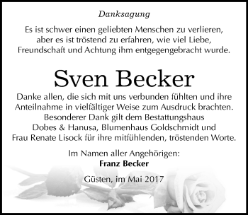 Traueranzeige von Sven Becker von Mitteldeutsche Zeitung Bernburg
