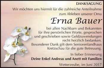 Traueranzeige von Erna Bauer von Mitteldeutsche Zeitung Zeitz