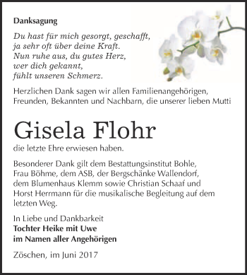 Traueranzeige von Gisela Flohr von Super Sonntag Merseburg