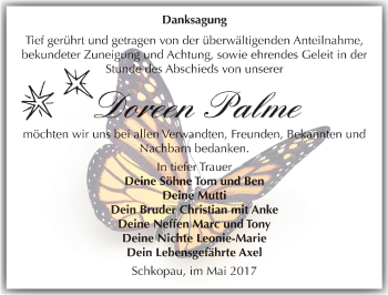 Traueranzeige von Doreen Palme von Mitteldeutsche Zeitung Merseburg/Querfurt