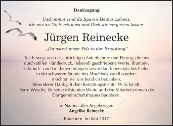 Traueranzeige von Jürgen Reinecke von WVG - Wochenspiegel Quedlinburg