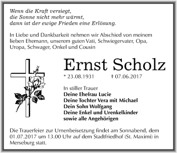 Traueranzeige von Ernst Scholz von Mitteldeutsche Zeitung Merseburg/Querfurt