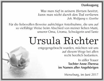 Traueranzeige von Ursula Richter von WVG - Wochenspiegel Merseburg