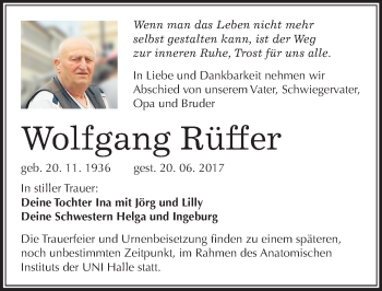 Traueranzeige von Wolfgang Rüffer von Mitteldeutsche Zeitung Halle/Saalkreis