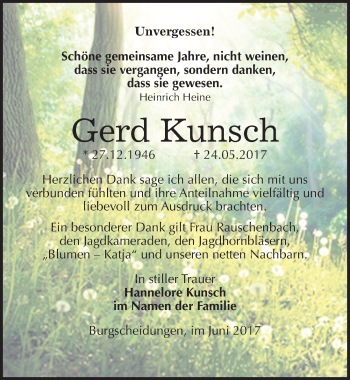 Traueranzeige von Gerd Kunsch von Mitteldeutsche Zeitung Naumburg/Nebra