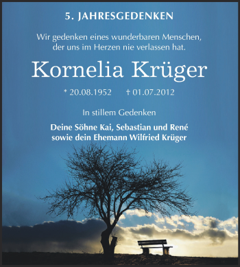 Traueranzeige von Kornelia Krüger von Super Sonntag Dessau / Köthen