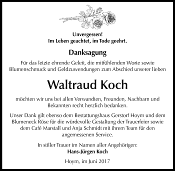Traueranzeige von Waltraud Koch von Mitteldeutsche Zeitung Aschersleben