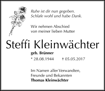 Traueranzeige von Steffi Kleinwächter von Mitteldeutsche Zeitung Halle/Saalkreis