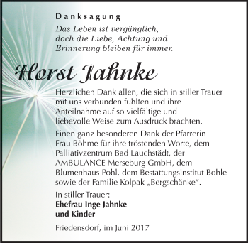 Traueranzeige von Horst Jahnke von Mitteldeutsche Zeitung Merseburg/Querfurt
