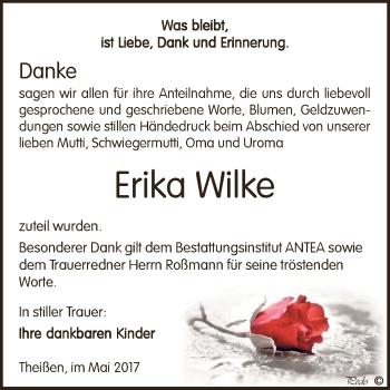 Traueranzeige von Erika Wilke von Super Sonntag Zeitz