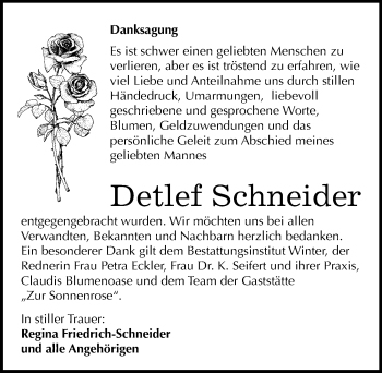Traueranzeige von Detlef Schneider von Mitteldeutsche Zeitung Bitterfeld