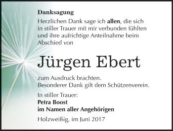 Traueranzeige von Jürgen Ebert von Mitteldeutsche Zeitung Bitterfeld