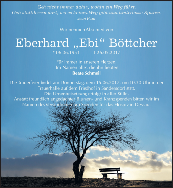 Traueranzeige von Eberhard Böttcher von Mitteldeutsche Zeitung Bitterfeld