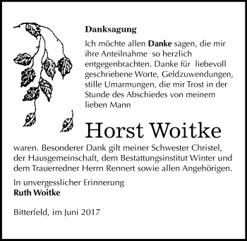 Traueranzeige von Horst Woitke von Mitteldeutsche Zeitung Bitterfeld