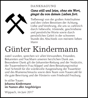 Traueranzeige von Günter Kindermann von WVG - Wochenspiegel NMB / WSF / ZTZ